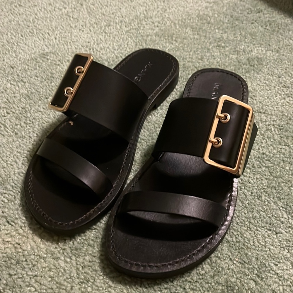 Mango Black Sandals With Gold Detail Buckle in Women’s Size 7.5